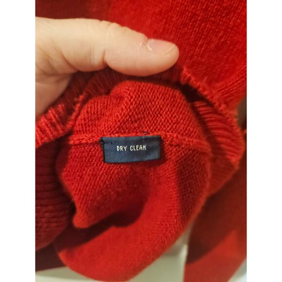 Vintage Polo Ralph Lauren Lambswool Sweater Mens Large Red V-Neck Navy Pony Logo - Picture 3 of 5
